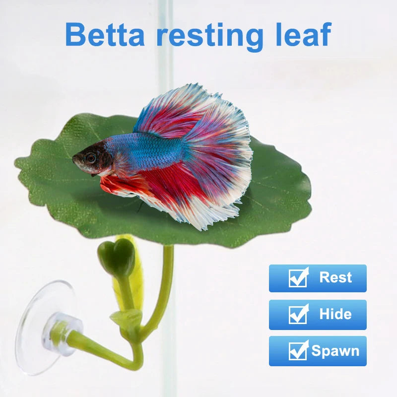 1 Pc Green Leaf Hammock For Betta Fish Stress-Reducing Aquarium-Safe Decor With Suction Cup For Fish Tank Fake Plants Decoration Vue