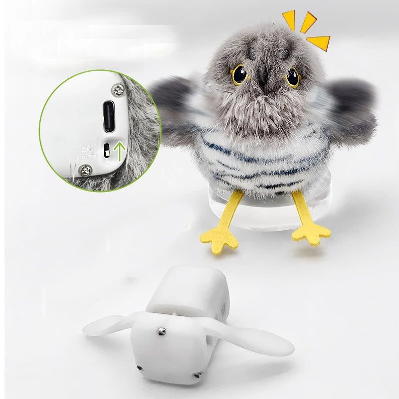 Cat Toys Rechargeable Flapping Bird Sparrow Lifelike Chirp Tweet Touch Activated Kitten Toy Interactive Cat Exercise Toys Vue