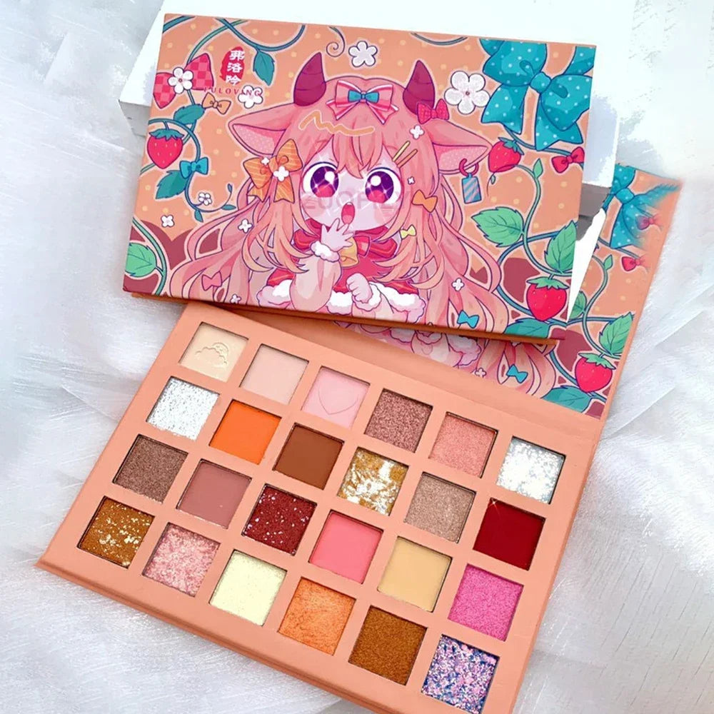 24 Colors Strawberry Girl Eyeshadow Palette Glitter Pearlescent Eyeshadow Waterproof Eye Pigment Plate Makeup Female Cosmetics Vue