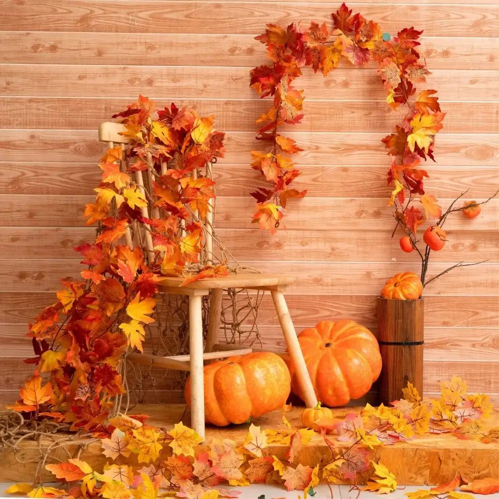 Creative Red Autumn Maple Leaves Realistic 1.7m Artificial Maple Garland Lifelike Silk Maple Leaves Maple Leaf Plant Decoration Vue