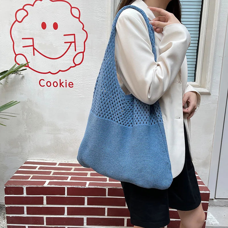 Vintage Hollow Woven Underarm Shoulder Bag Knitted Handbag Women Vue