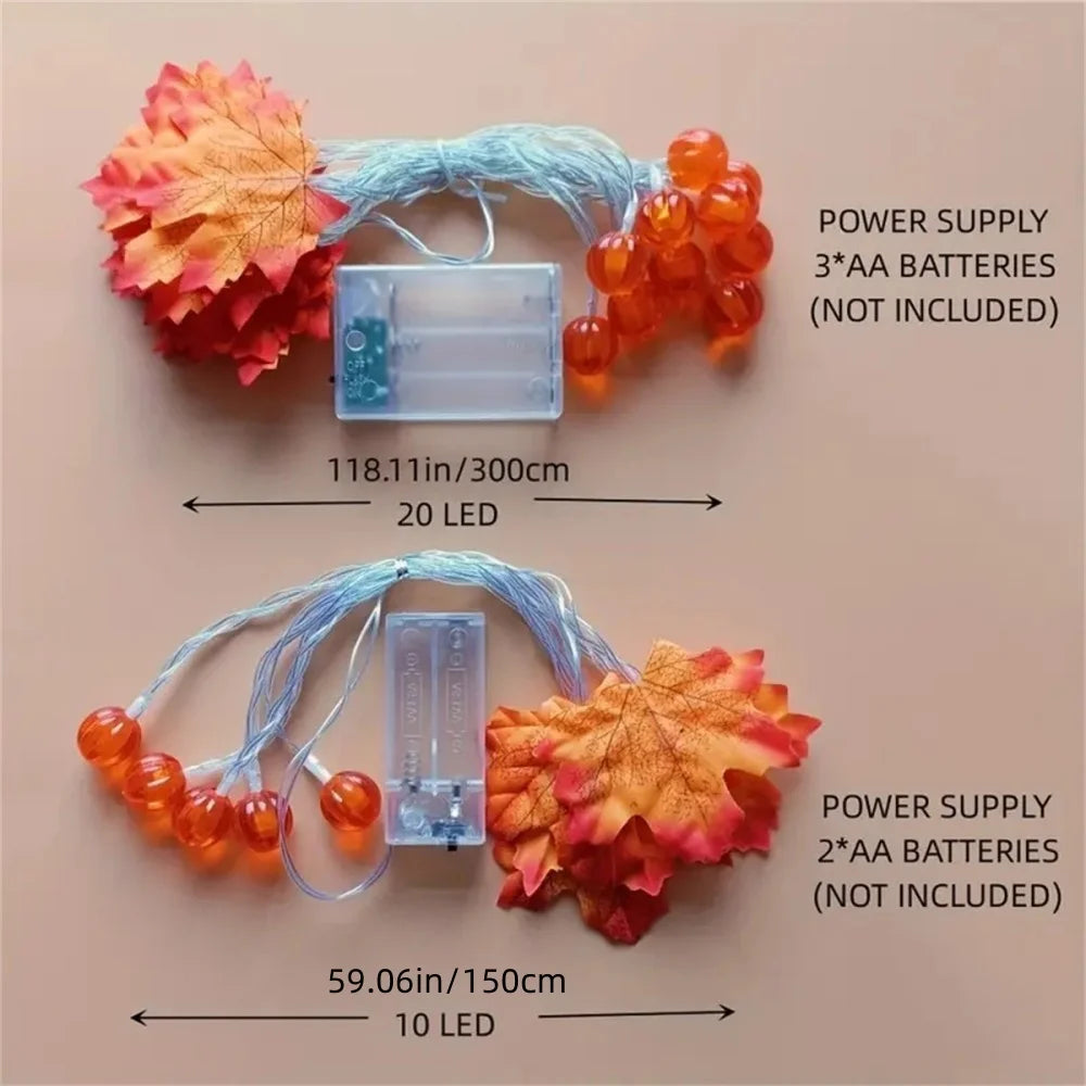 Fall Maple Leaf & Pumpkin LED String Lights, for Thanksgiving,Halloween, Party, Harvest, Cozy Home Decorations Vue