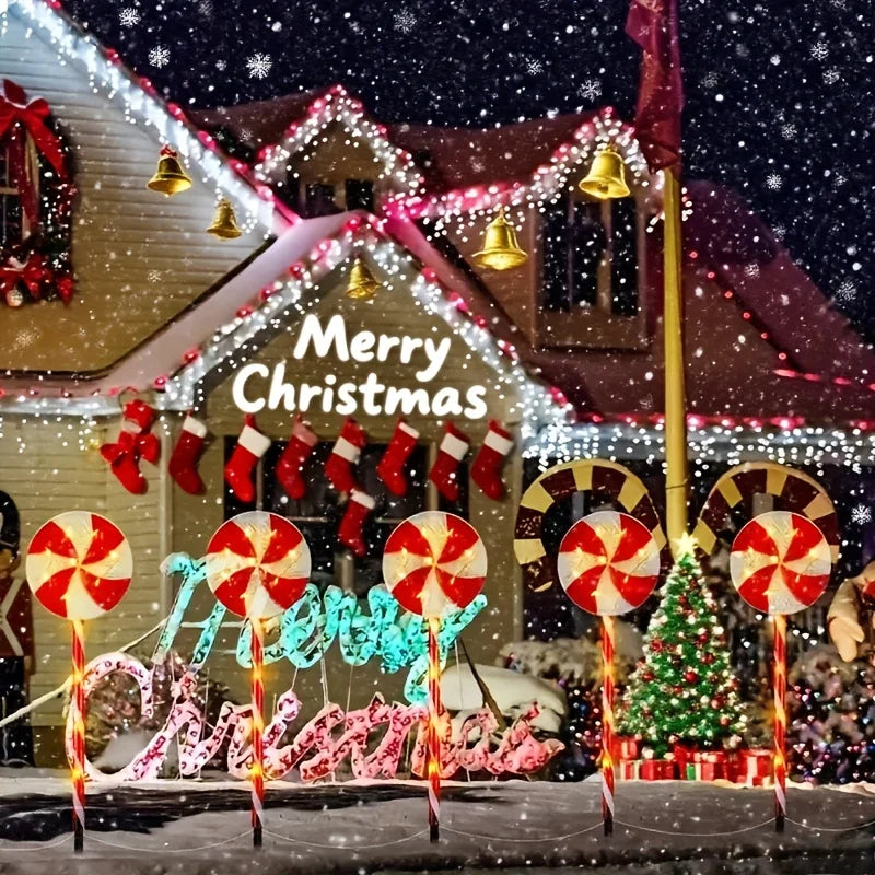 5-Pack Solar Christmas Lollipop Lights, 8 Illumination Modes - Indoor/Outdoor Use for Yard, Lawn, Patio & Christmas Party Decor Vue