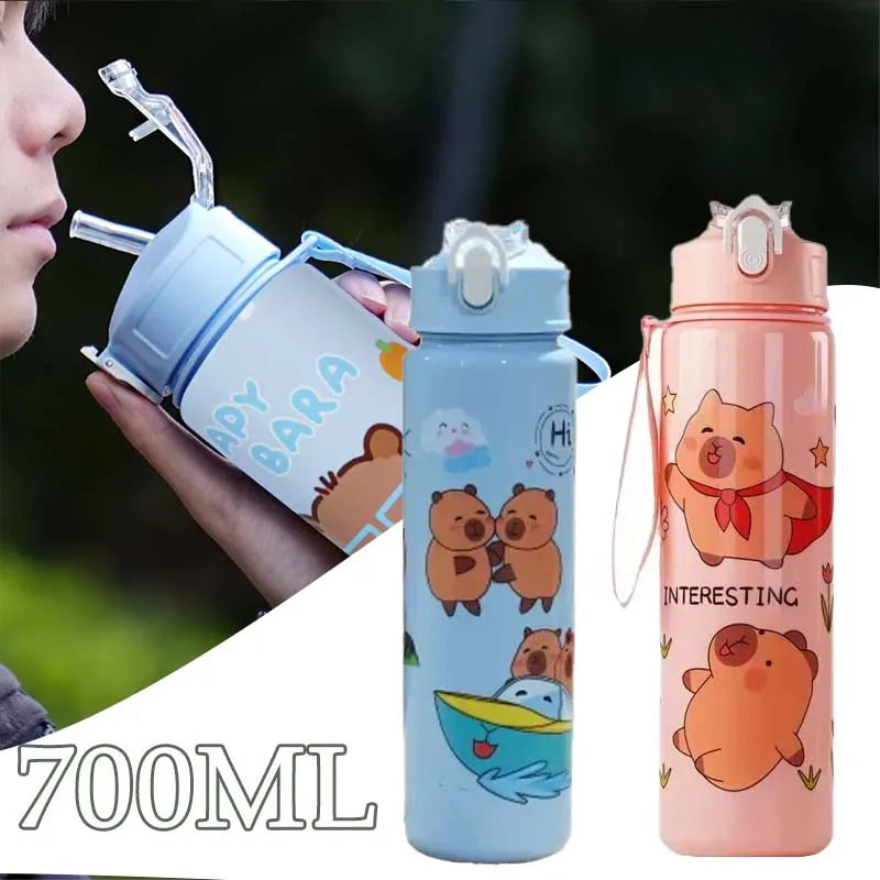 1-10PCS Cartoon Capybara Leak Proof Straw Cup with Braided Handle for Holiday Camping Picnic School Gift Portable Drinkware Vue