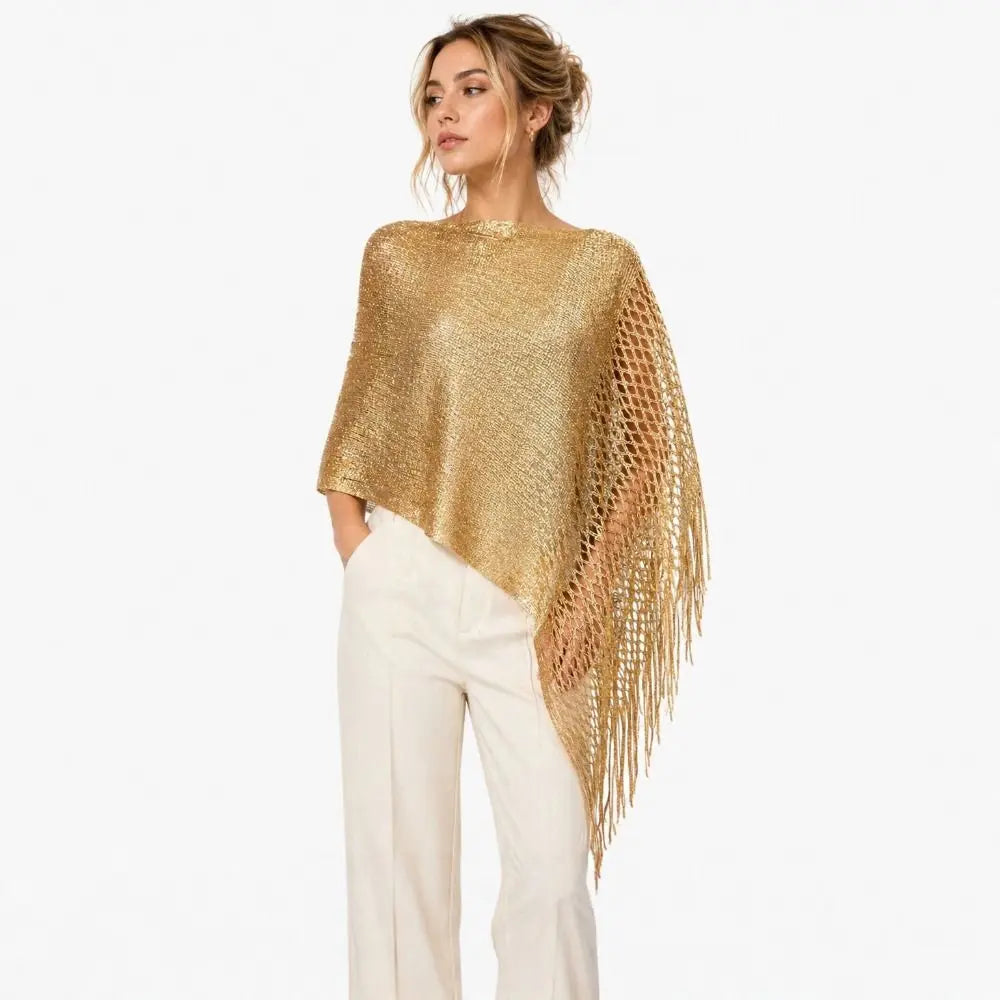 Multicolor Hollow Out Shawl Solid Breathable Glitter Scarf Gold