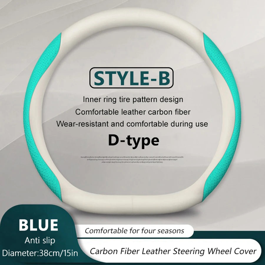 D-Type 38cm Anti-slip Carbon Fiber Car Steering Wheel Cover For Mercedes Benz CLA CLE CLS GLC GLE GLS GLK GLC SLC SLK A B C E G Vue D-Blue-B