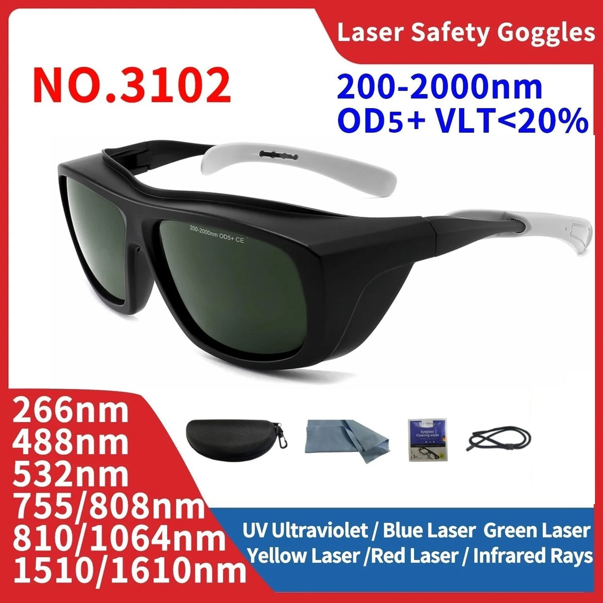Laser Glasses Protection X Rays Safety Goggle Eye Protective UV IPI IR IPL FPV 200-2000nm 1064 532nm All Wavelength Hair Removal Vue 3102