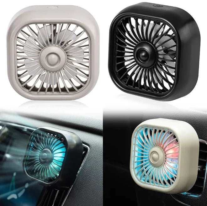 Car Air Conditioner Outlet Mini Clip Fan 3 Speeds Adjustable Powerful Cooling Fan Car USB Atmosphere Colorful Light Electric Fan Vue