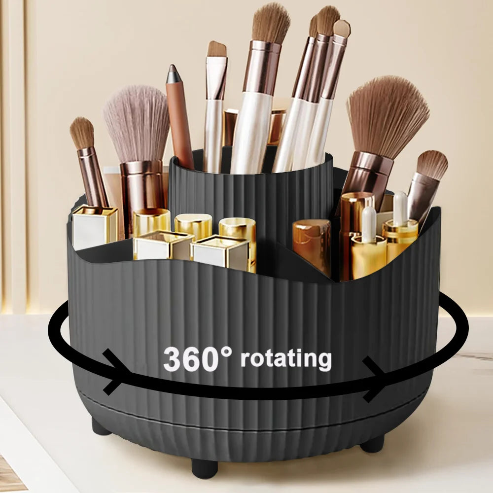 360° Rotating Large Capacity Makeup Holder Desktop Cosmetic Storage Box Organizer Portable Lipstick & Makeup Brush Stand Vue 360BK