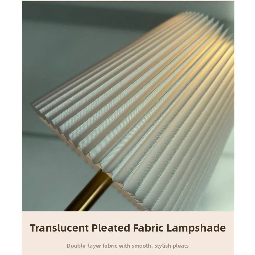 Metal Base Pleated Desk Lamp Pastoral Style Dimmable LED Night Light Soft Lights USB Charging Touch Bedside Lamp Bedroom Vue