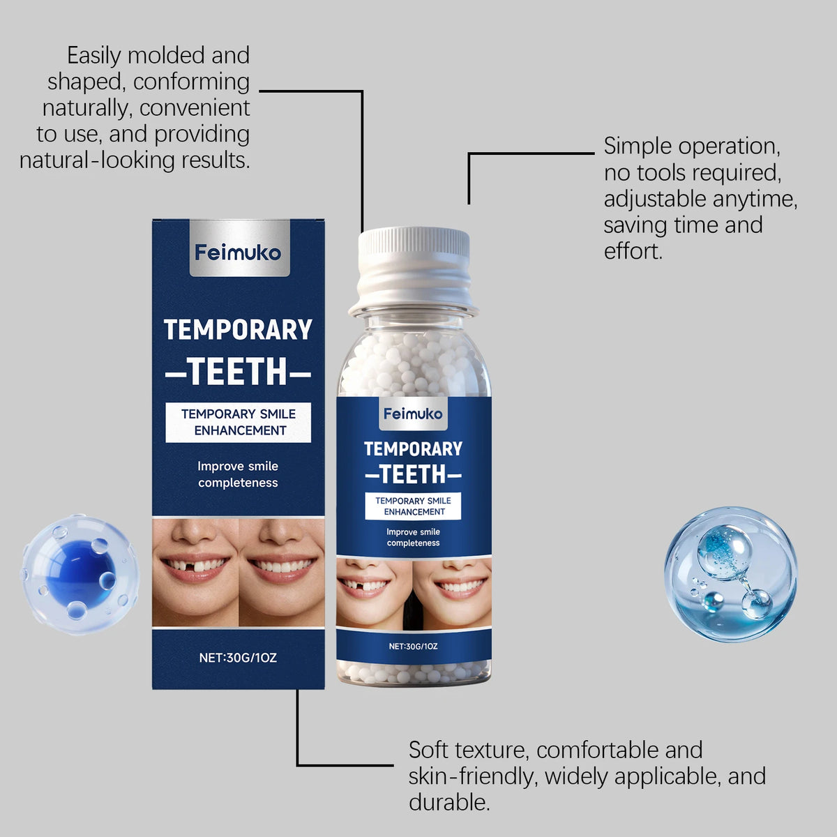Solid Dental Gel, Natural Appearance, Comfortable Fit, Beautiful Teeth Modification, Daily Portable Solid Dental Gel Vue
