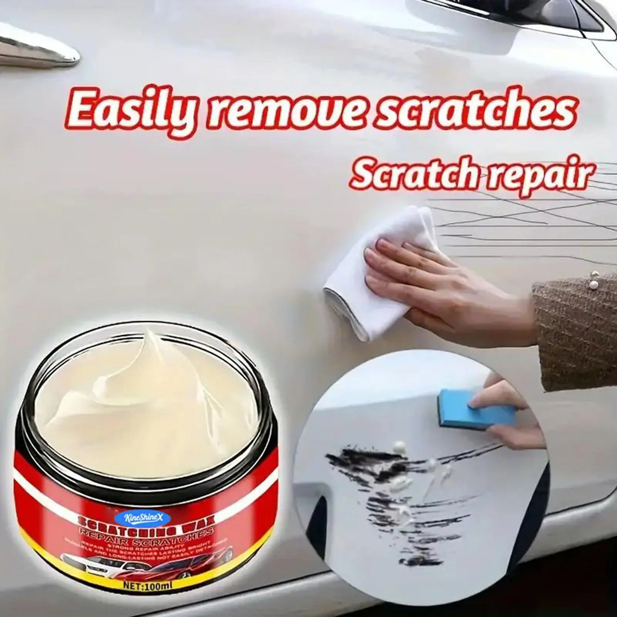 Car Scratch Remover & Repair Kit,100ml Long-Lasting Paint Eraser with Sponge, Auto Exterior Coating Polishing for Swirls Scratch Vue