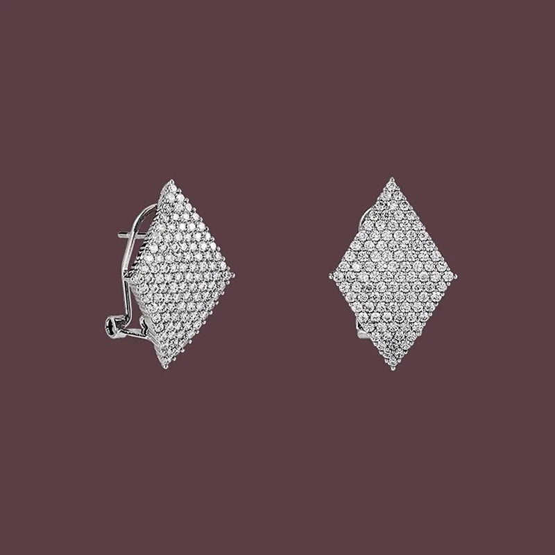 Huitan Rhombus CZ Stud Earrings – Geometric Fashion Jewelry Stud Earrings Vue