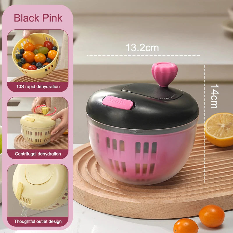 Household Salad Dryer Spinner Vegetable Dehydrator Multi-function Vue Rose red