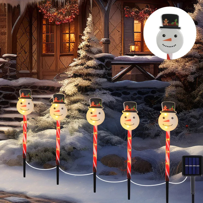 5pcs/set Outdoor Lawn Lights For Garden Christmas Snowmen Elk Solar Plug Lights For Courtyard Holiday Decoration Xmas Decor 001 Vue snowmen 5pcs in one