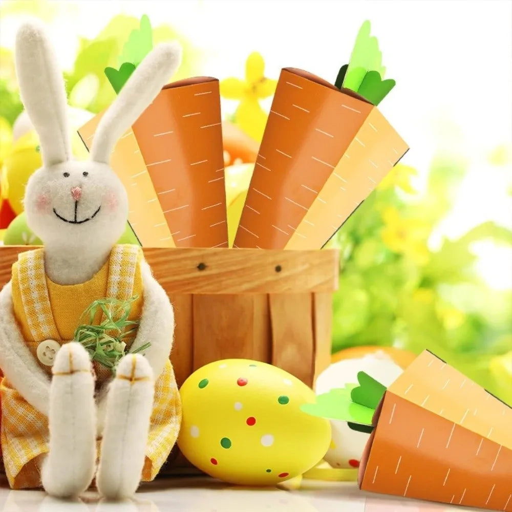 50pcs/set Cone Shaped Easter Candy Box Empty DIY Box Snack Packaging Bags Thickened Large Capacity Carrot Paper Box Vue