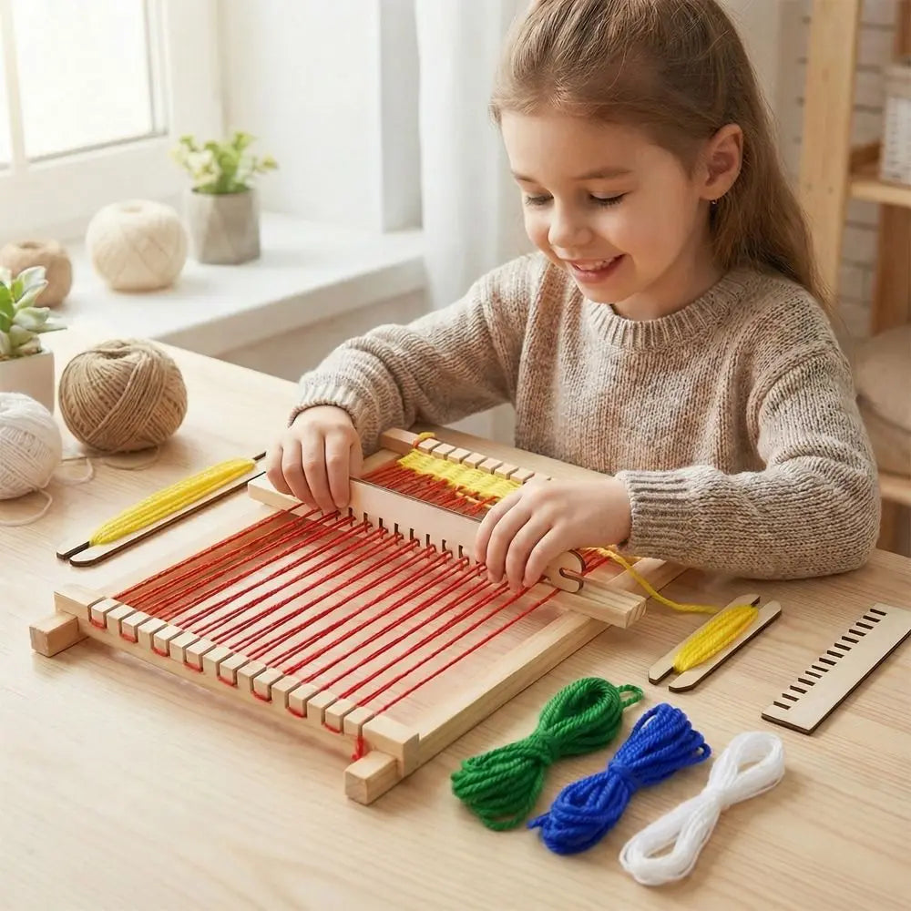Durable Wooden Wooden Weaving Loom Mini Lightweight Hand-Knitting Machine Detachable Yarn Knitting Tools Educational Use Vue