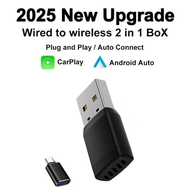 2 in 1 Wired to Wireless Car CarPlay Adapter Android Auto AI Box Play & Plug for OEM Wired CarPlay AA Navigation System Vue black