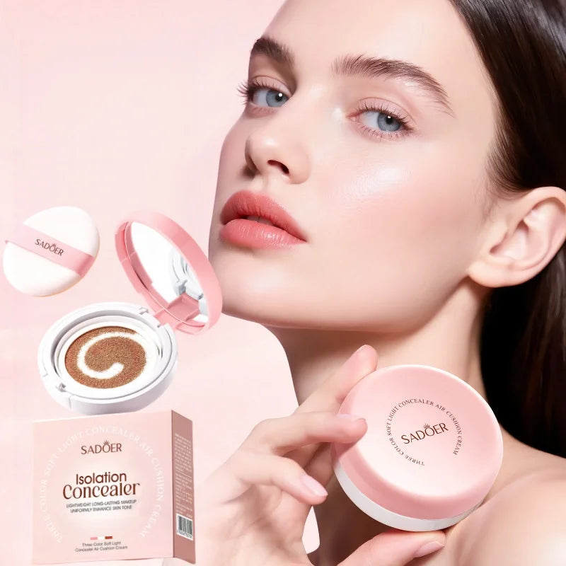 12g Three-Color Soft Light Concealer Cushion Cream, Containing Skin-Beneficial Ingredients Such as Niacinamide and Sodium Hyaluronate, Moisturizes and Adheres to the Skin, Provides Long-Lasting Makeup, Evenly Brightens the Co Vue