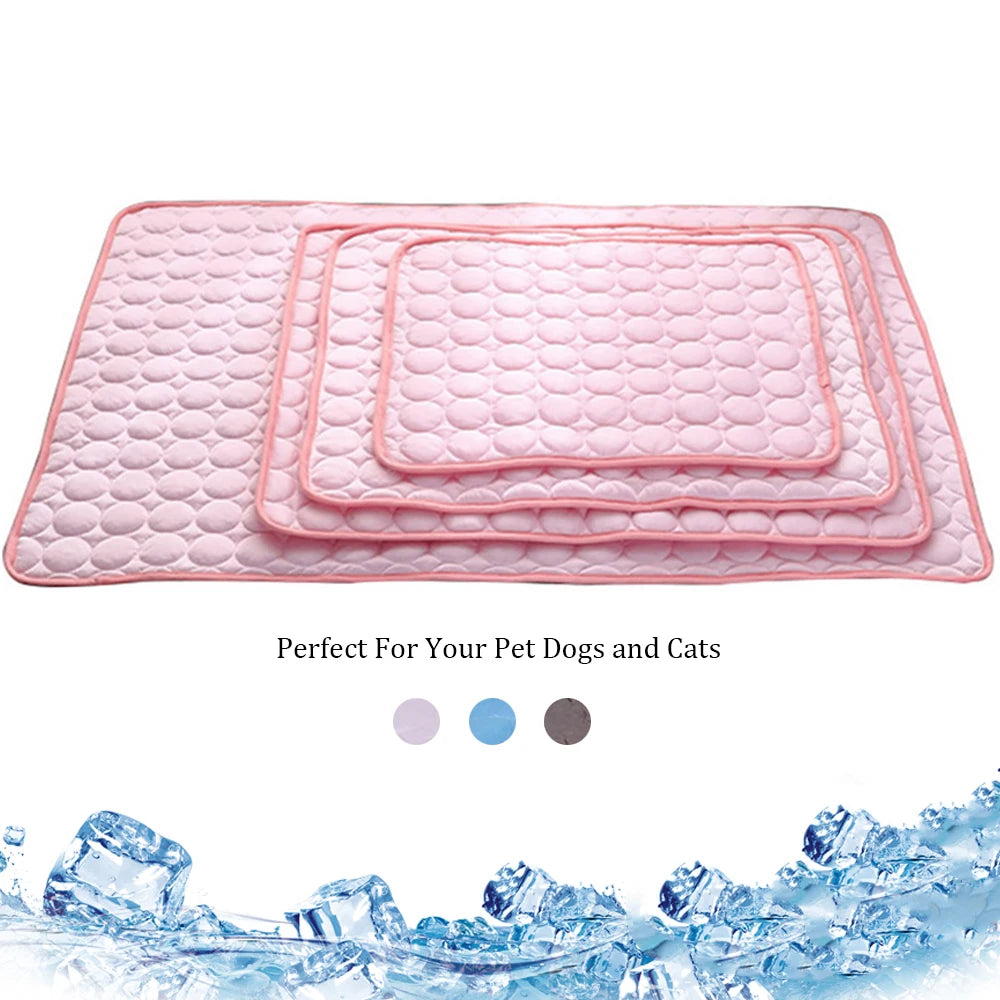 5 Sizes Pet Cooling Mat Dog Cat Sleeping Pad Cool Ice Silk Vue