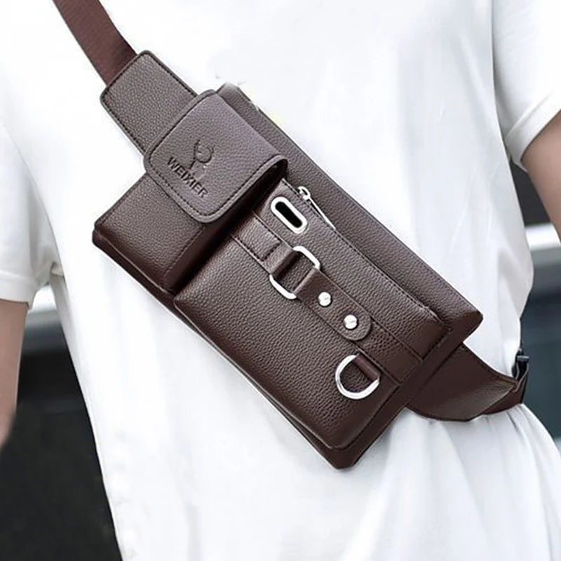 Daily Wear Solid Tone PU Leather Crossbody Fanny Bag Fashion Male