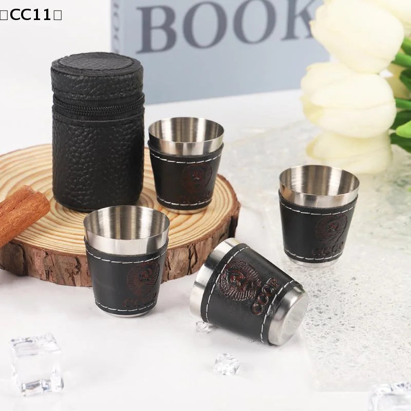 Outdoor Travel Cups Stainless Steel Cup PU Leather Portable Coffee