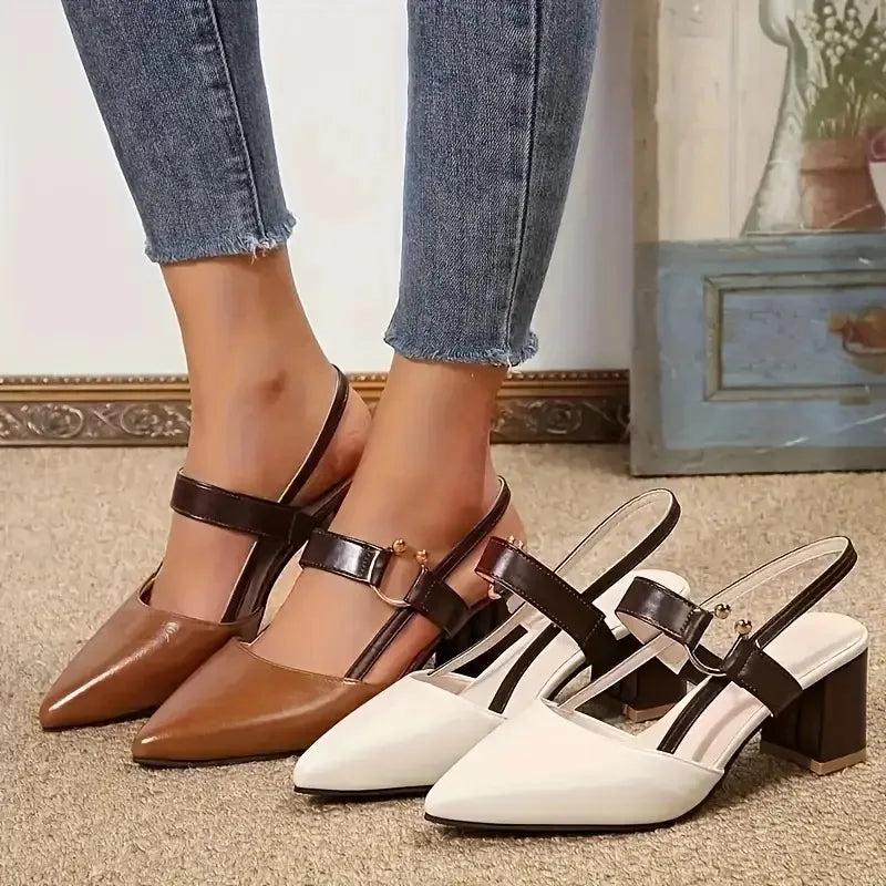 Women's Pointed Toe Block Heel Sandals – Ankle Strap Heels Block Heel Sandals Vue
