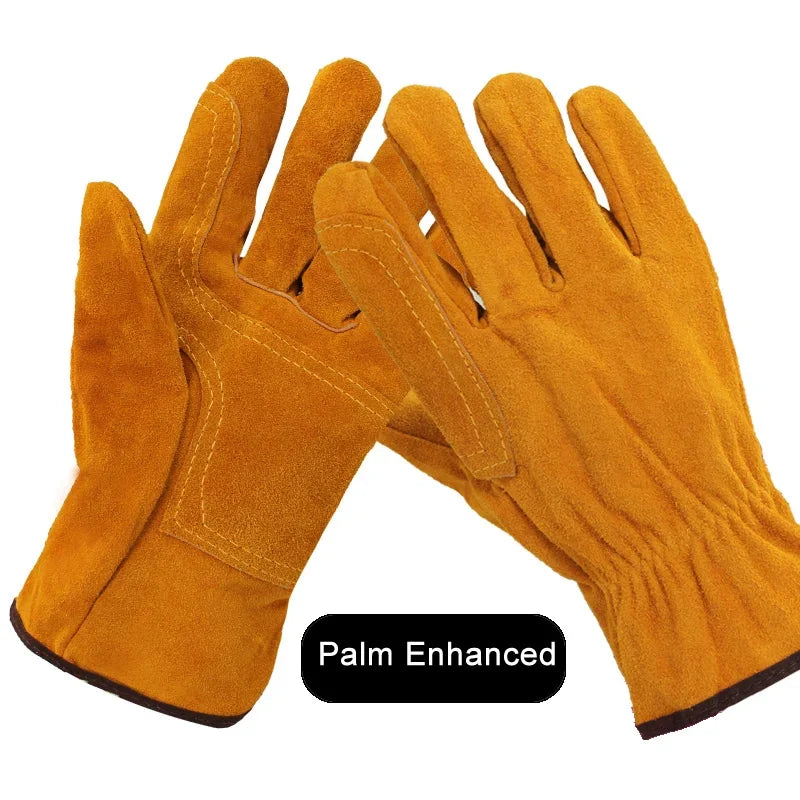 10"-14" Leather Welding Gloves Anti-Cut Temperature Resistant Fire-Proof Cowhide Work Safety Gloves Hands Protection Vue