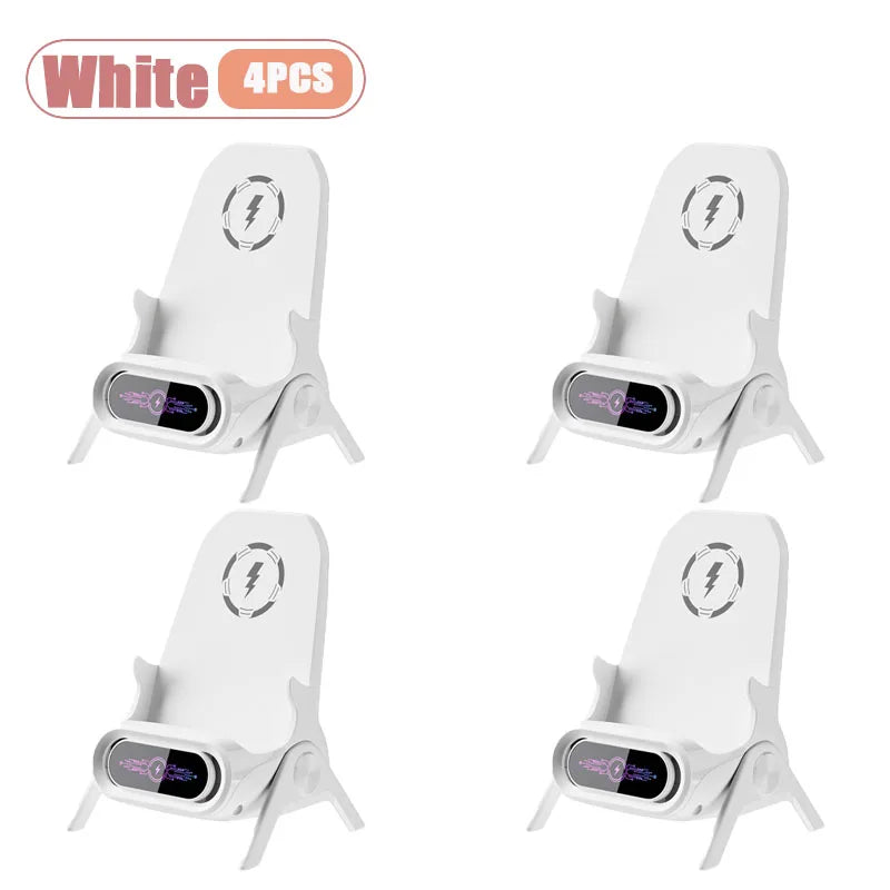 1-4pcs Wireless Charging Stand with Speaker for Desk Horizontal Vertical Auto Sensing Fast Charger for All Phones Vue White-4PCS