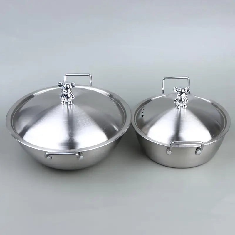 201 Stainless Steel Salad Bowl Melting Boiling Pot Instant Noodle Bowl Korean Rice Wine Bowl With Double-ear Handle Snack Basket Vue