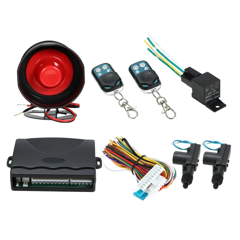 CAR ALARM + 2 DOOR REMOTE CENTRAL LOCKING KIT WITH SHOCK SENSOR IMMOBILISER remote central locking kit CAR ALARM for all types Vue