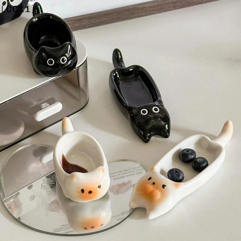 Ceramic Cat-shaped Mini Dipping Plate Side Dish Small Bowl Home
