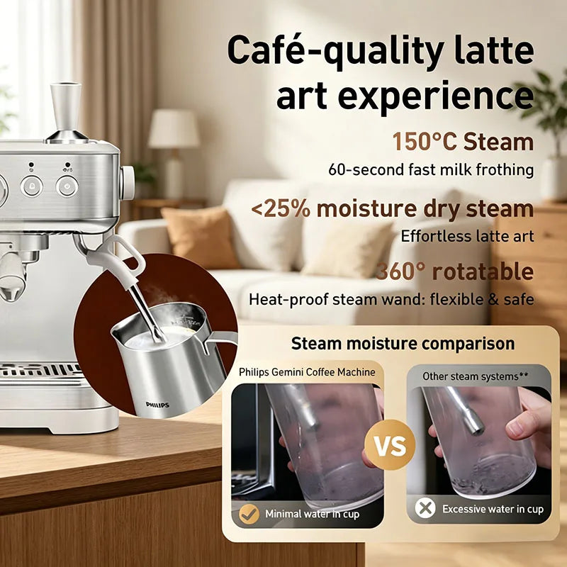 Philips Gemini Coffee Machine Home Semi-Automatic All-In-One Machine 15 Level Automatic Capsule Grinder with Multiple Flavors Vue