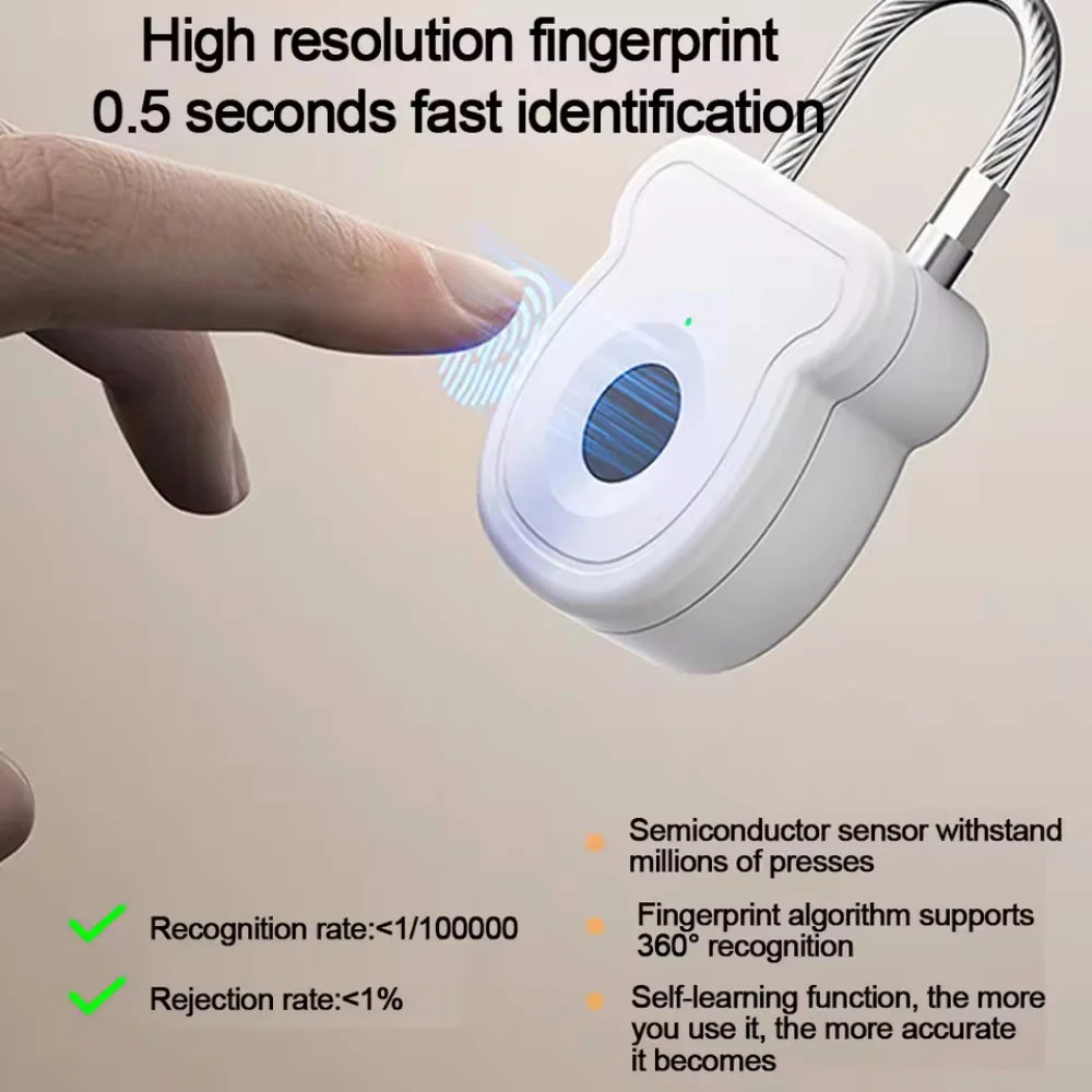 Portable Keyless Fingerprint Lock USB Charging 0.5sec Unlock Smart Padlock Anti-theft Door Lock ABS Material Fingerprint Lock Vue