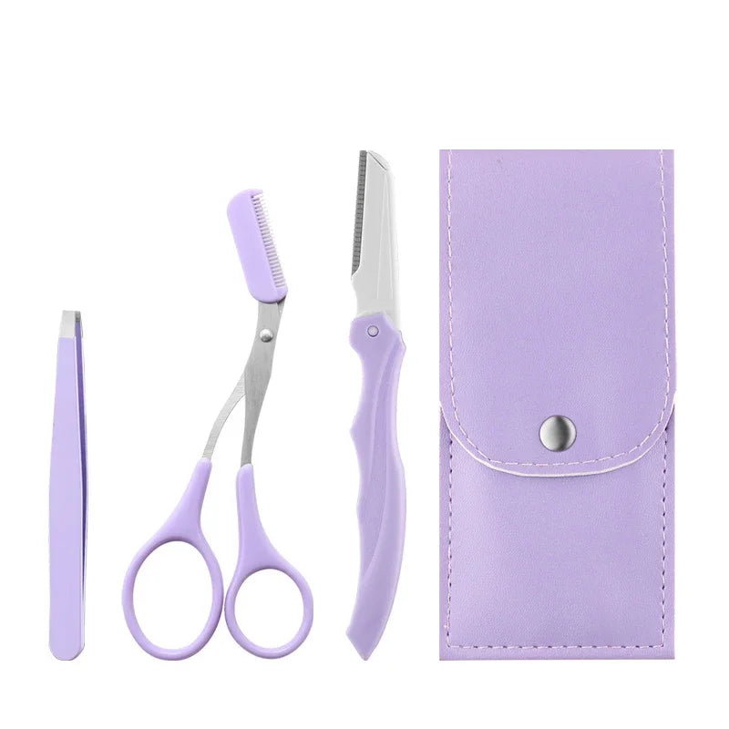 Eyebrow 3Pcs Comb Tools Portable Scissors with Private Label Set Makeup Eyebrow Trimming Set Eyebrow Razor makeup tools Vue M126 3pcs set