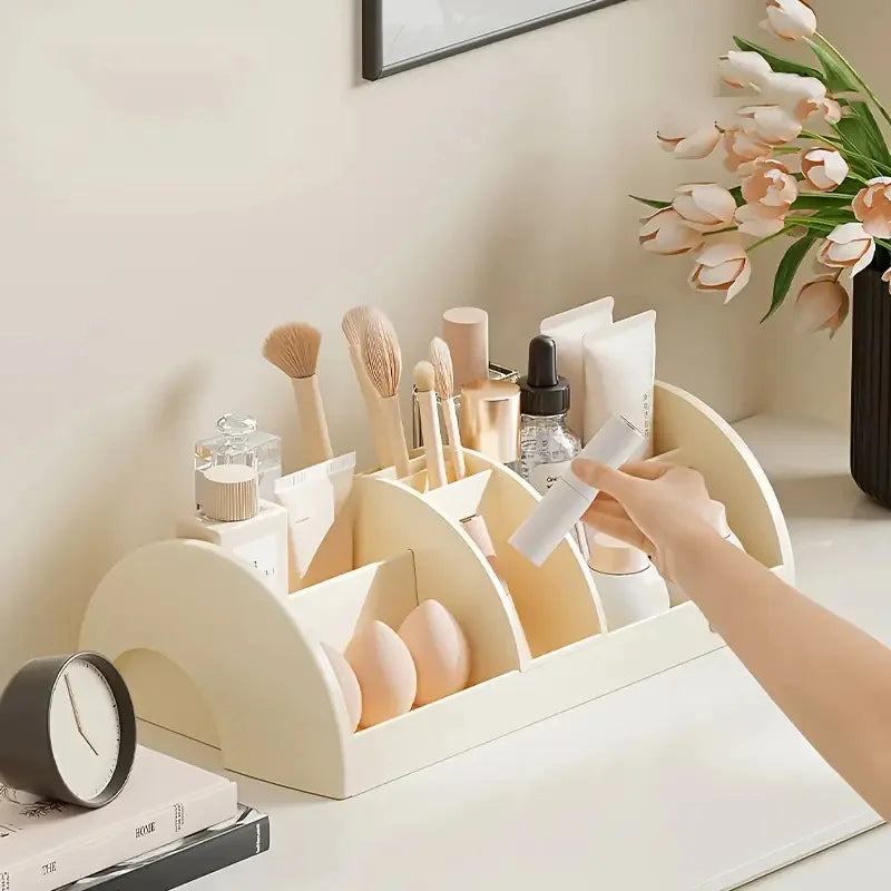Large Capacity Cosmetic Tools Organizer with Adjustable Divider Makeup Brushes Storage Box with Drawer For Skincare Lipstick Vue