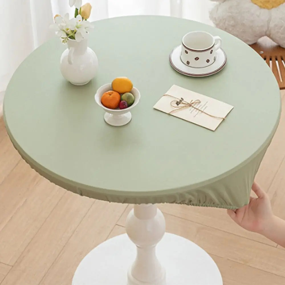 PU Leather Stretch Tablecloth Oil Proof Waterproof Round Table Cover 60/80cm Elastic Edged Desktop Cover Dining Table Vue