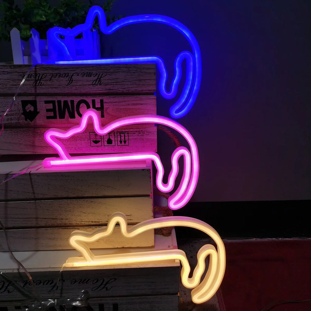 Lazy Cat Neon Sign Light for Wall Decor Led Light Up Sign Decor Pet Store Animal Club USB for Room Wall Home Party Birthday Gift Vue