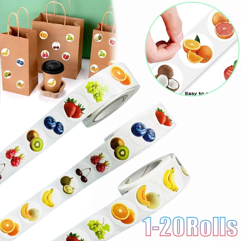 1-20Rolls 500pcs/Roll Fruit Pattern Self Adhesive Decorative Sticker Tape for Planner Notebook Laptop DIY Craft School Supplies Vue