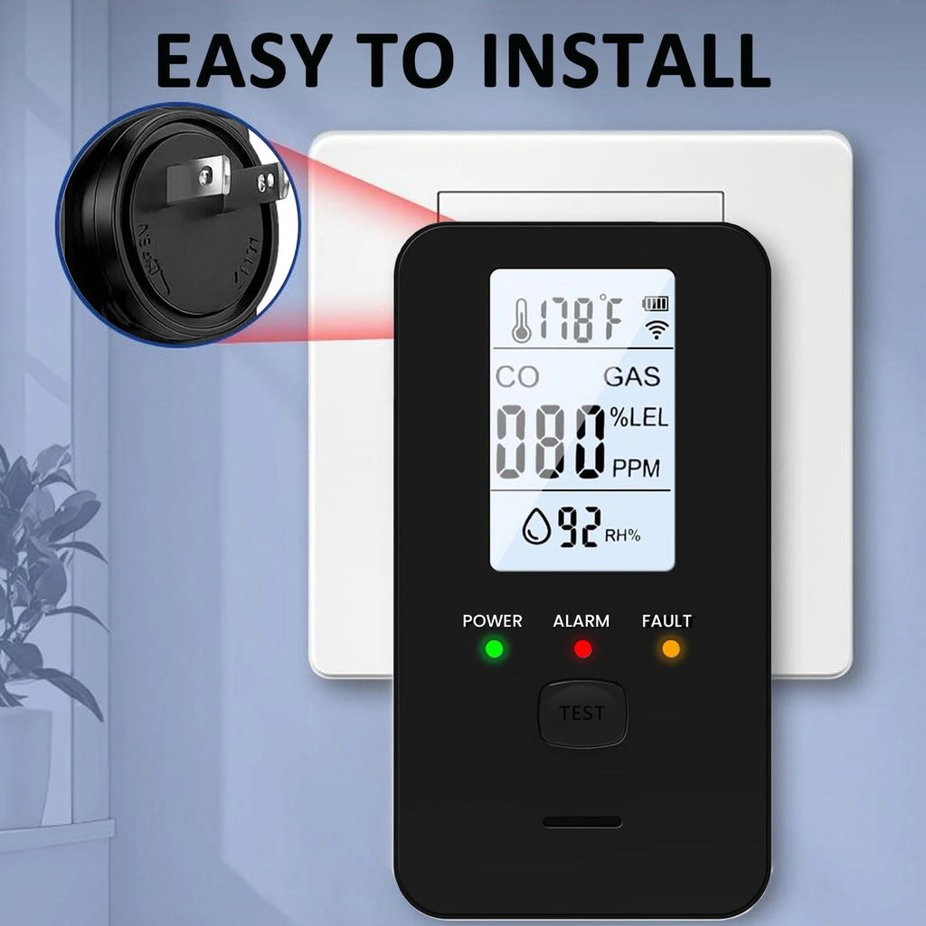 4-in-1 Gas & CO Detector with LCD, Temp & Humidity Display Gas & CO Detector Vue