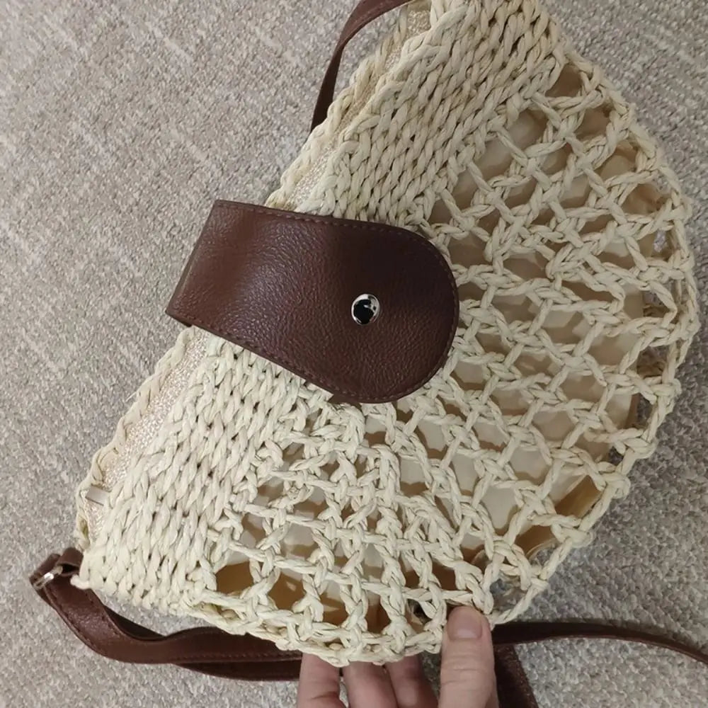Women Summer Straw Bag Fashion Messenger Handbag Semicircle Crossbody