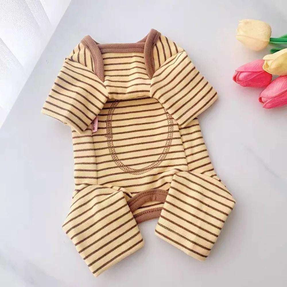 Elastic Four-Legged Dog Pajamas Long Sleeves Soft Dog Jumpsuit Comfortable Belly Hugging Pet Casual Wear Home Wear Vue Yellow XXL