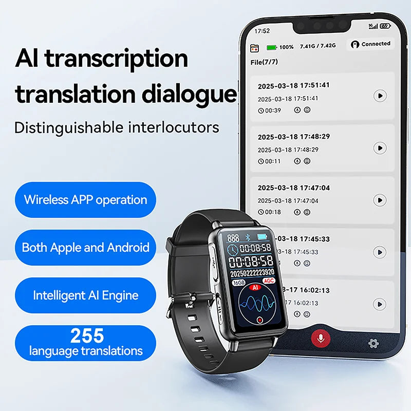 S18A Portable AI Intelligent Voice Recorder Mobile Phone Call Recorder Translation Recording APP Control for Meeting Interview Vue