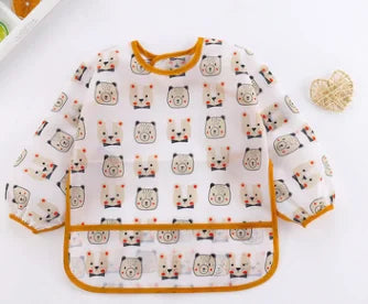 For Kids 0-6 Years New Baby Stuff Toddler Baby BibsCute Children Waterproof Long Sleeve Art Smock Feeding Bib Apron Vue B28 Bear 100(4-6years)