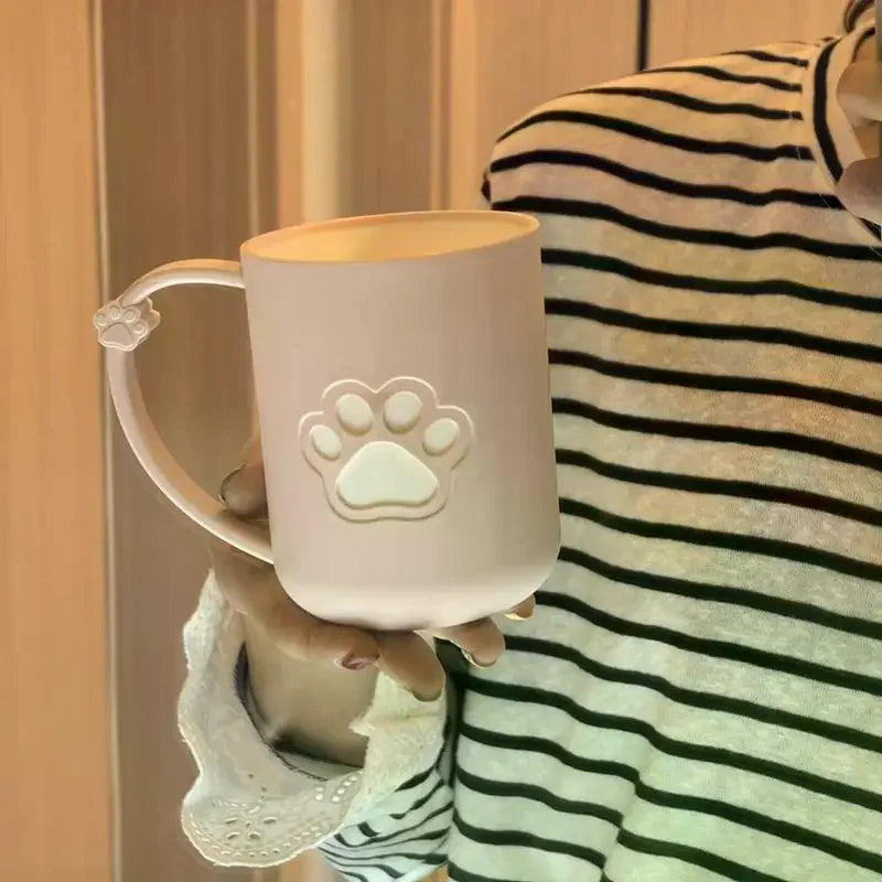 Cute Cartoon Cat Paw Couples Plastic Mouthwash Toothbrush Cup With Handle Home Bathroom Tumblers Portable Toothbrush Holder Vue