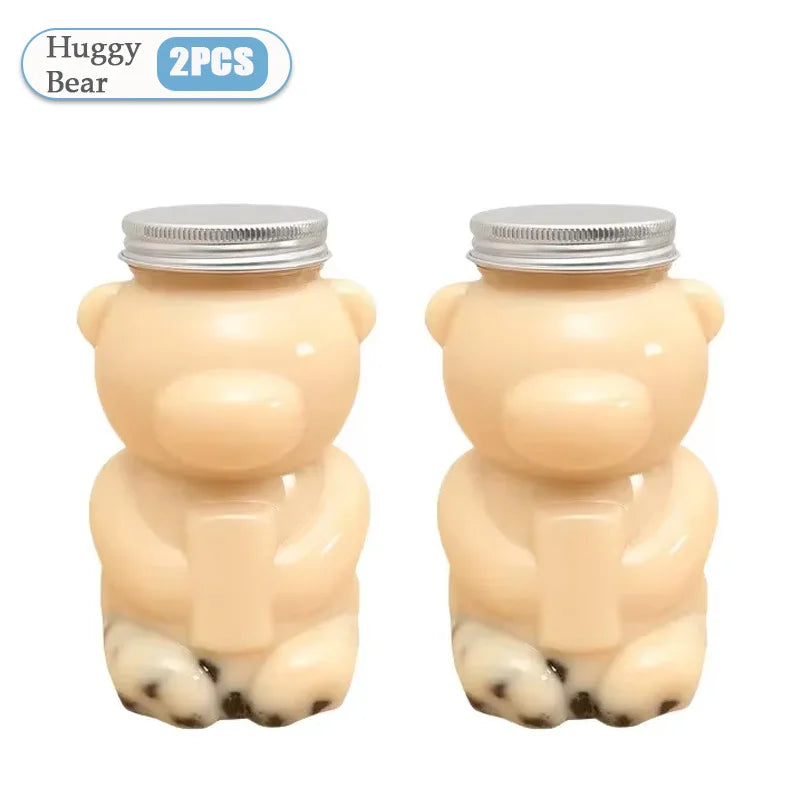 1-10PCS 500ml Violent Bear Milk Tea Bottle Disposable PET Transparent Juice Bottle Cartoon Bear Portable Juice Yogurt Bottle Vue Huggy Bear-2PCS 500ml