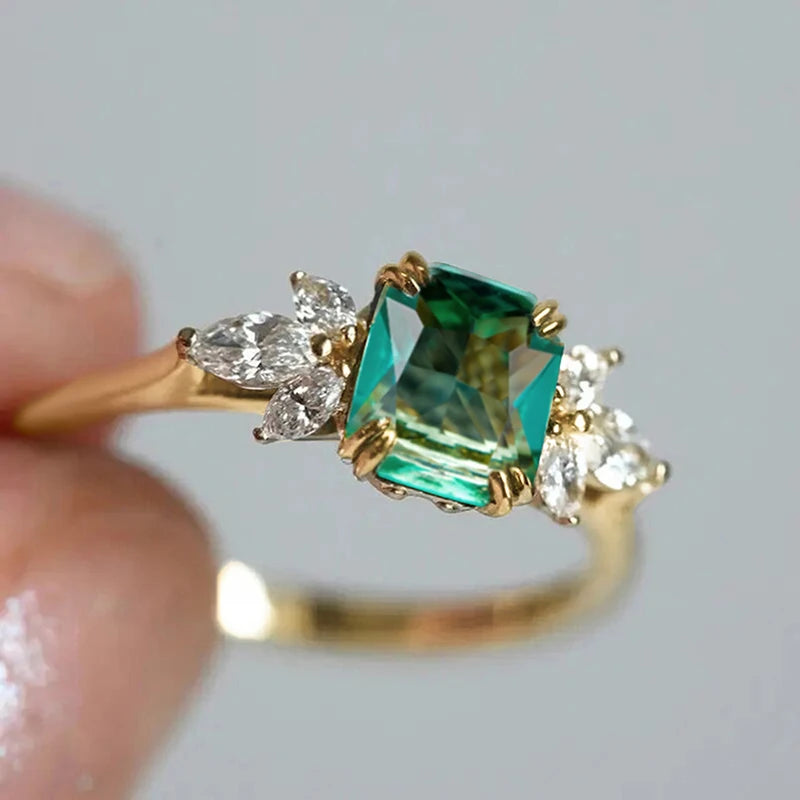 Huitan Green Cubic Zirconia Gold Ring for Women | Sizes 5–14 Fashion Ring Vue