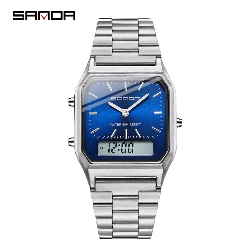 SANDA 747 Men's LED Dual Display Sports Watch | Stainless Steel Men's Sports Watch Vue