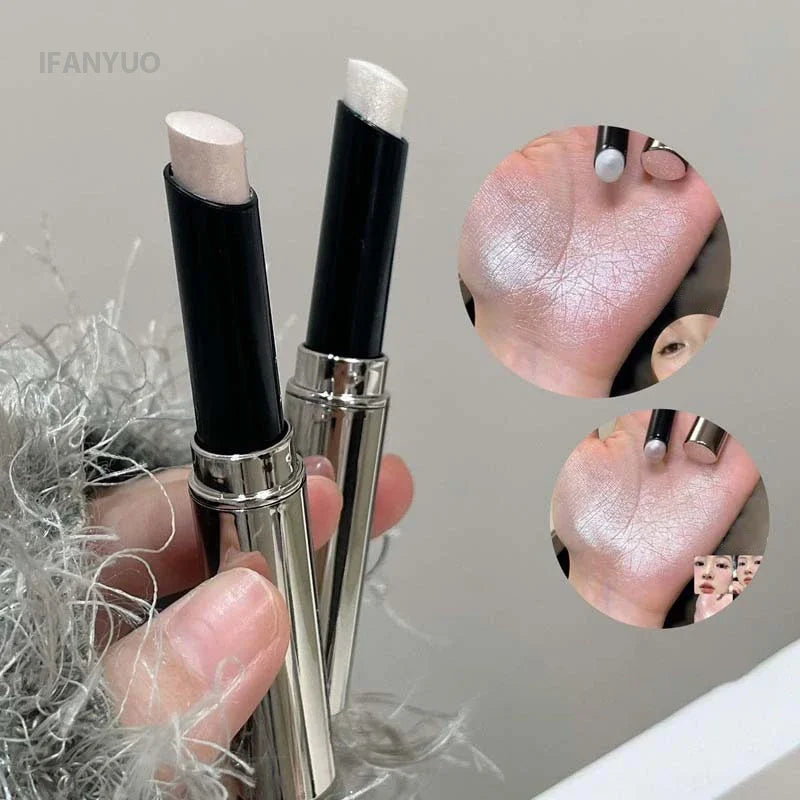 Glittering Highlighter Stick Silver White Lying Silkworm Eyeshadow Pen Lasting Pearlescent Shimmer Face Contour Eyes Makeup Tool Vue