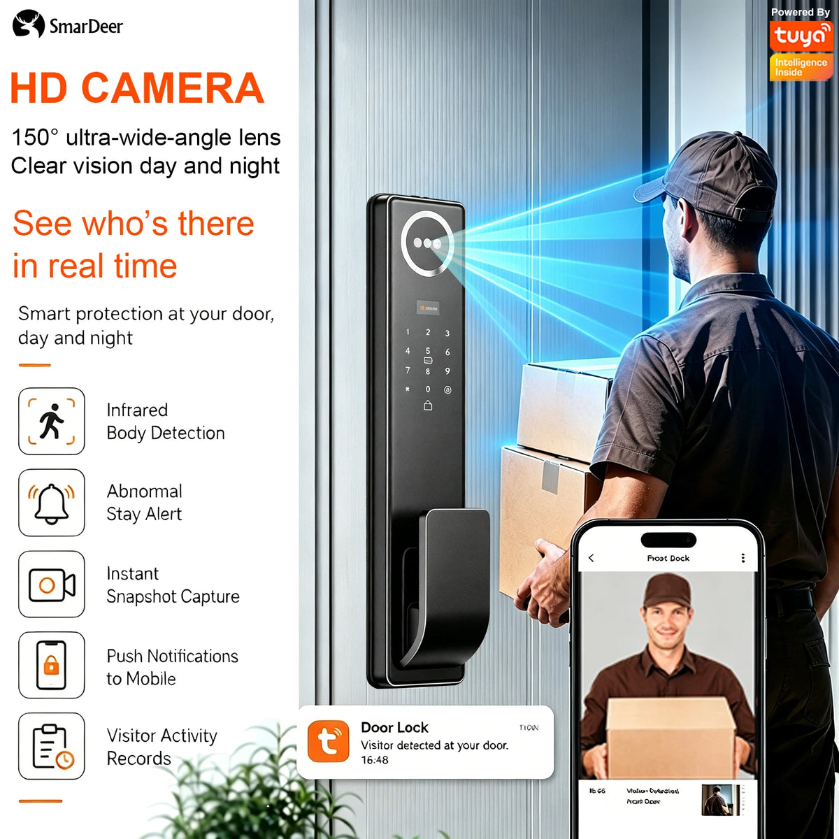 3D Face & Palm Vein Smart Door Lock IP65 Waterproof Tuya Video Call Biometric Fingerprint Electronic Lock for Home Front Door Vue
